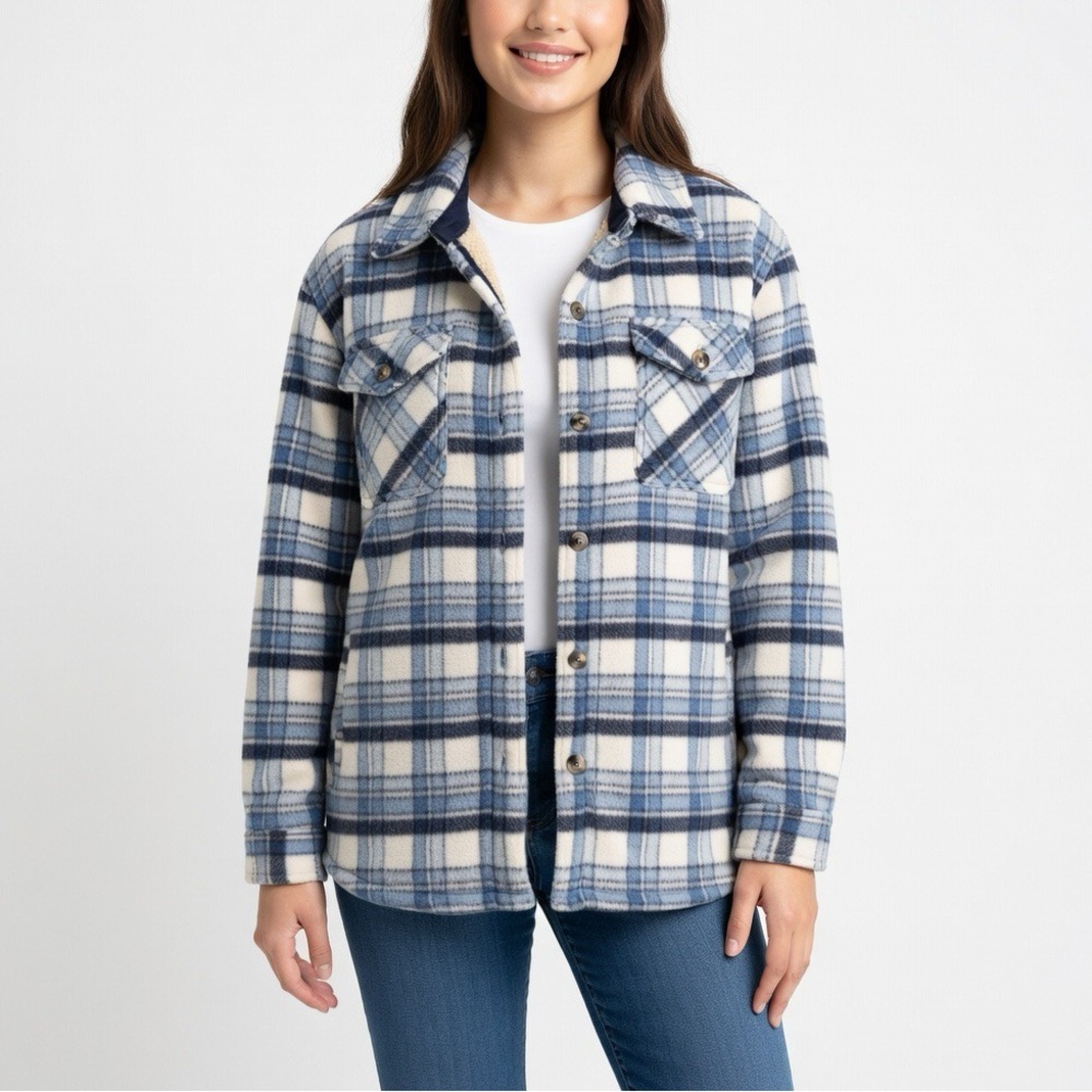 NWT SAGE Collective Thick Blue and White Plaid Jacket |  Size Small
